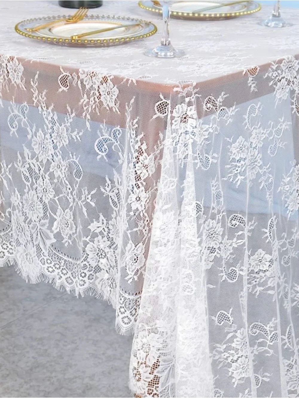 Partisout Vintage Lace Tablecloth 60x120 Inch - Elegant Boho Floral Rectangular